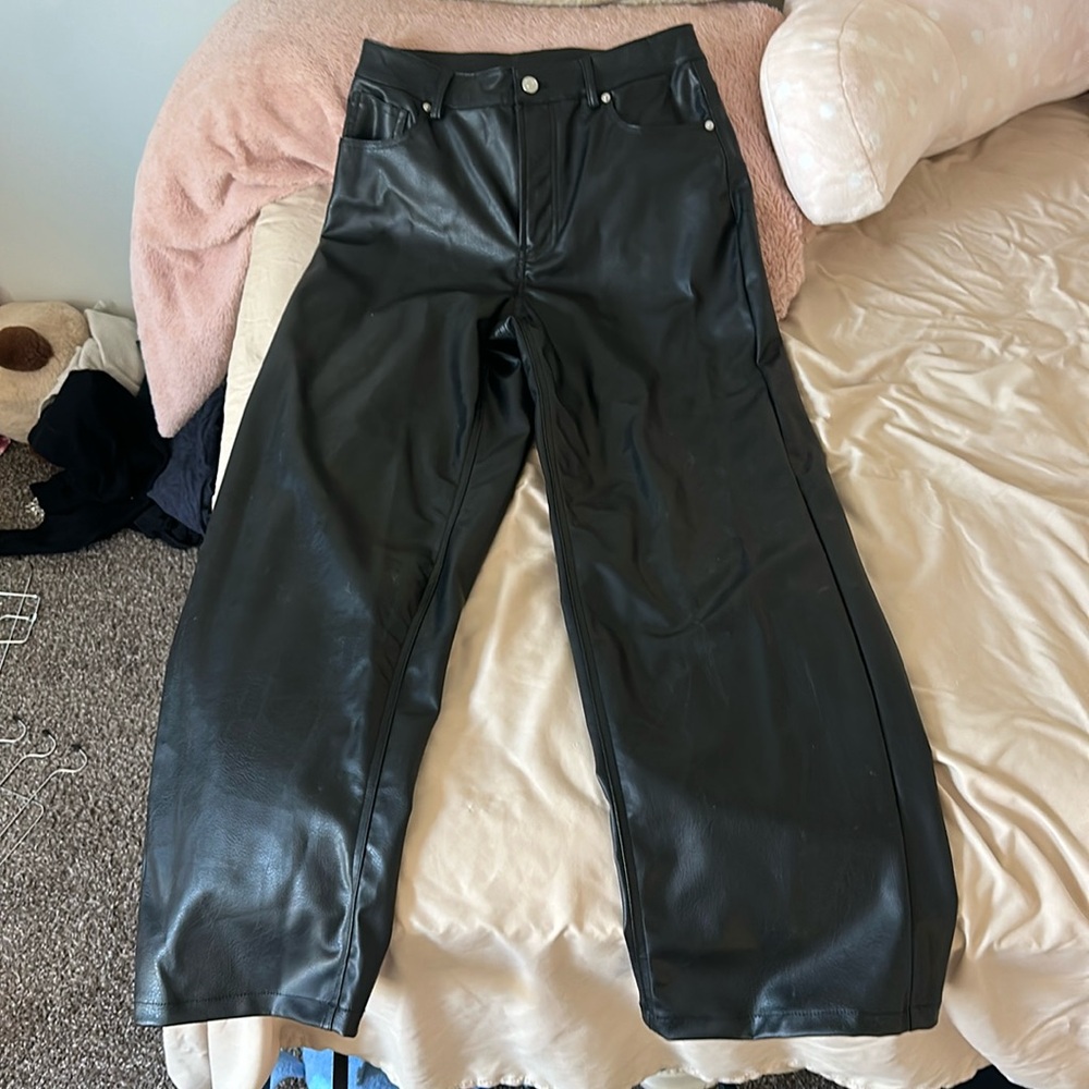 Divided Straight Leg Leather Pants
